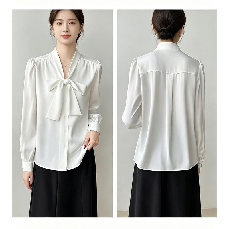 Temperament Streamer Chiffon Shirt Women's Summer Short-sleeved Top Women's White High-end Blue Commuter Interview Women's Shirt
