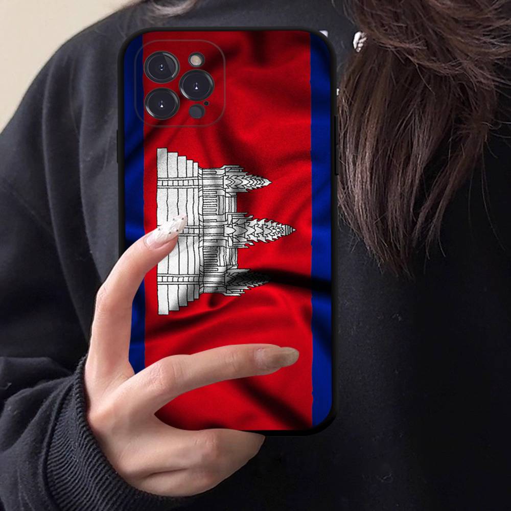 Cambodia Flag Black Matte Phone Case For iphone 17 Air 16 15 14 13 12 11 Pro Max Plus Back Cover TPU Soft Case