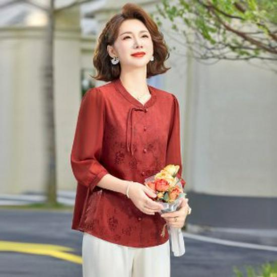

Mom s Spring/Autumn Stylish Thin T-Shirt for Middle-Aged Women: 2026 Fashion Base Layer Top XL вина червоного кольору
