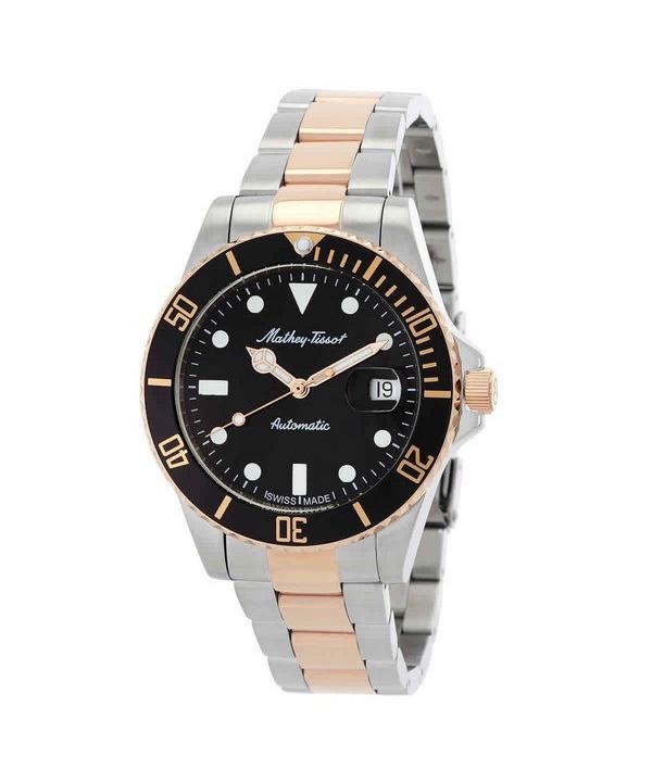

Mathey-Tissot Mathy Винтажные двухцветные мужские часы из нержавеющей стали с черным циферблатом, автоматические часы H901ATRN 100M чёрный