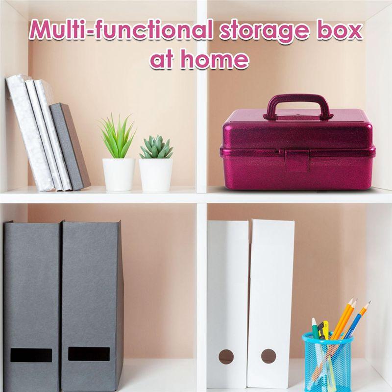 Fresh Glitter Pink & Craft Tool Storage Box,3-Layer Stackable Carry Tackle Box Sewing Box Organizer For Art