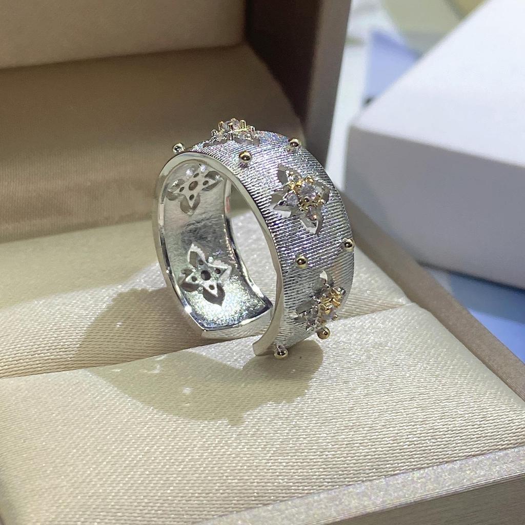 Italienischer handgefertigter zweifarbiger Gold-Buratti-Ring & echt vergoldete Ohrringe