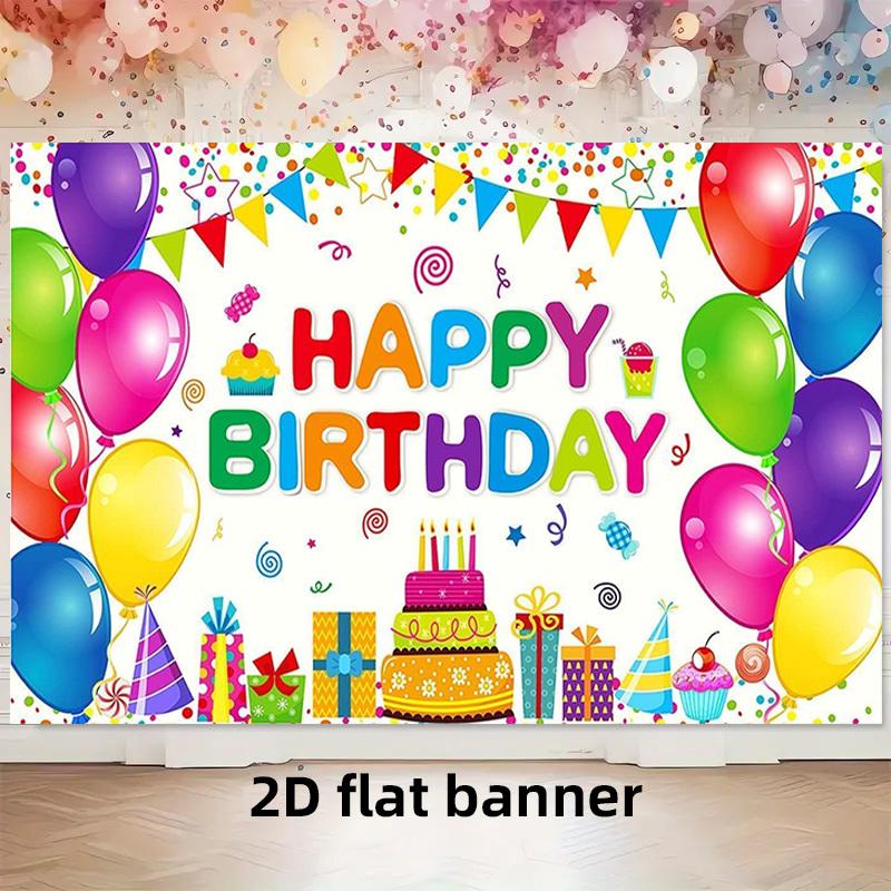 2D Flat Design 1 Birthday Party Pattern Banner Suitable for Living Room Bedroom and Office