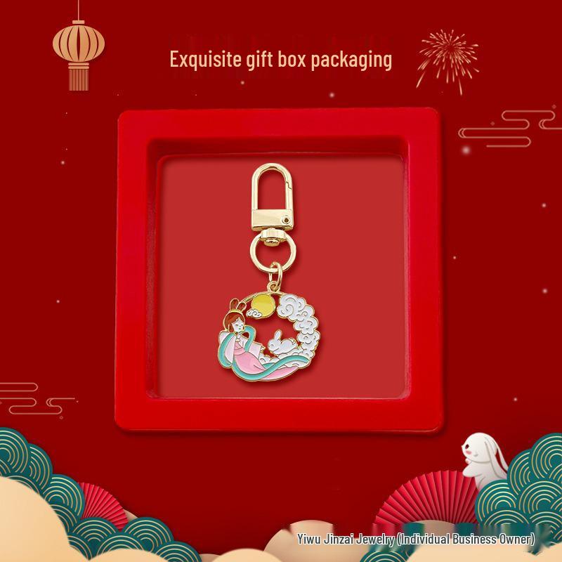 Mid-Autumn Festival Jade Rabbit Mooncake Keychain & Chang'e Pendant Gift Set