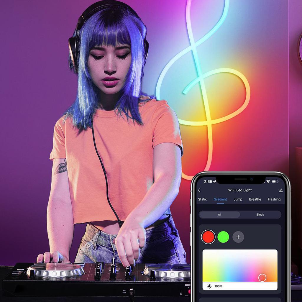 Smart WIFI Colorful Music Soft Light Strip Silicone Flexible DIY Modeling Light LED Neon Light Strip Set