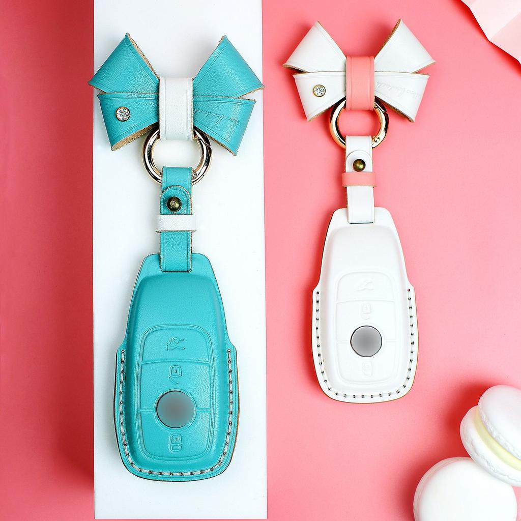 Suitable for Mercedes-Benz key cover hot pressing molding, purely handmade leather 3D Macaron women's car key cover