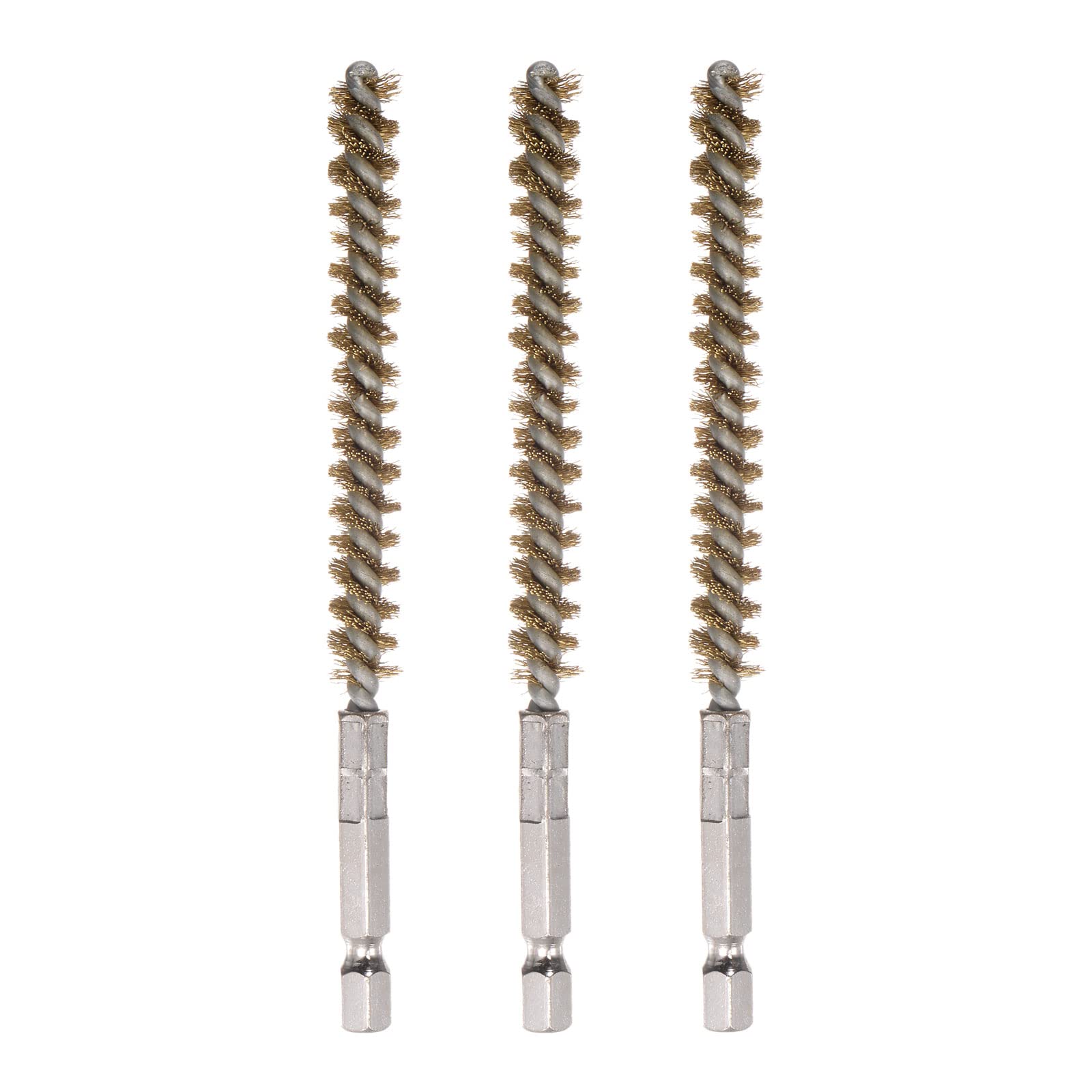 

uxcell Brass Drill 8mm Wire Brush Cleaning Hex for and Pack of 3 Brush, Diameter, Handle, 6.35mm Shank, Piping, Ports, Bearings, золотистий