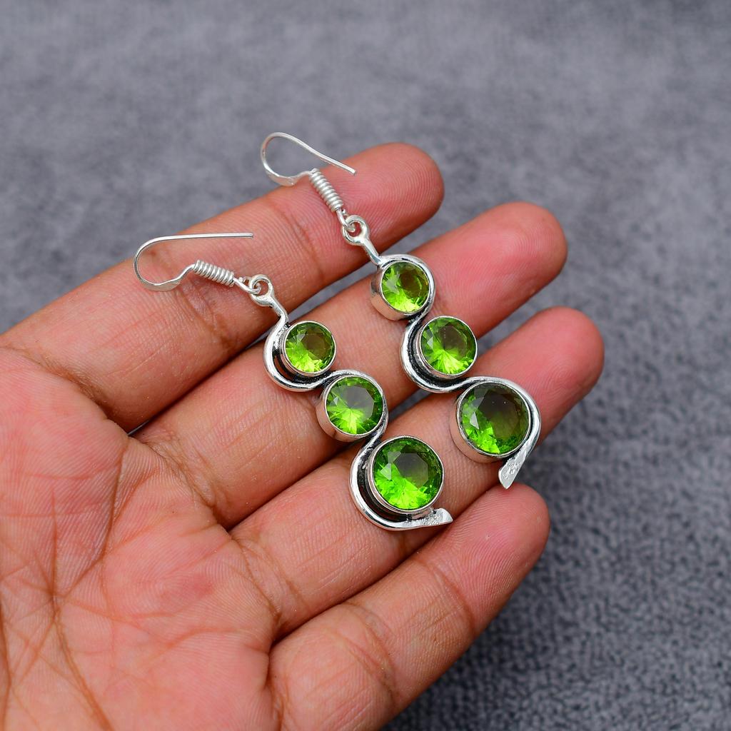 Peridot Gemstone : 925 Sterling Silver Handmade Long Earring's Jewelry