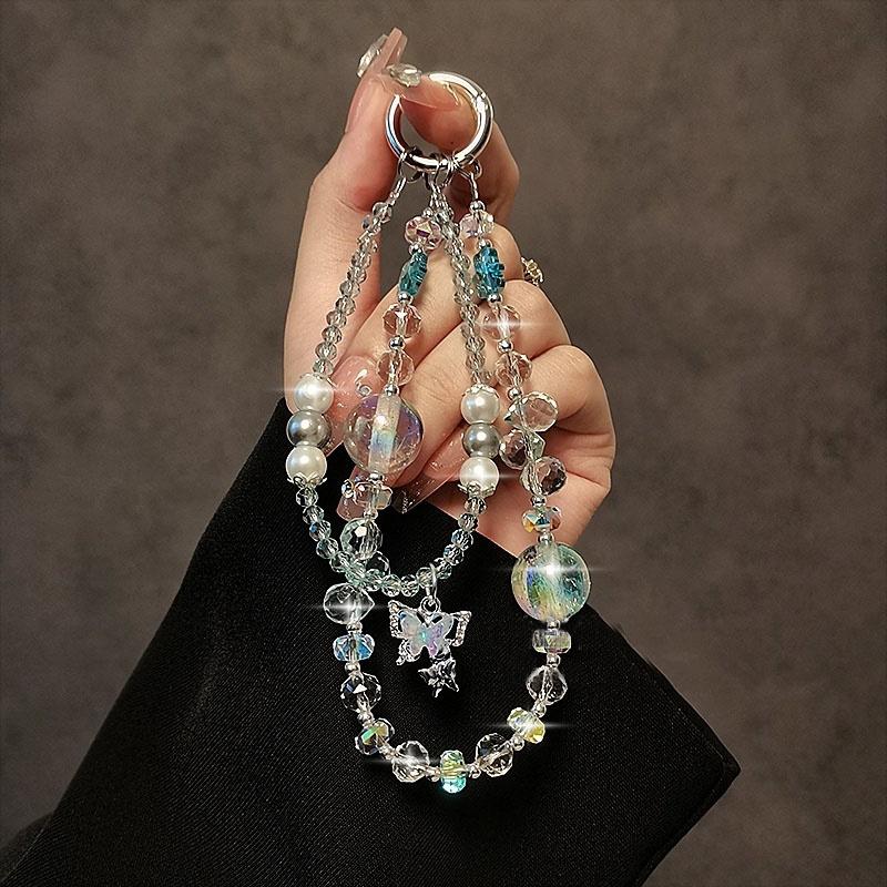 

Y2k Бабочка Хрустальная Бусина Ремешок для Мобильного Телефона Браслет на Запястье Женская Ручная Цепочка Короткий Подвеска от Потери для Телефона Ключей Other