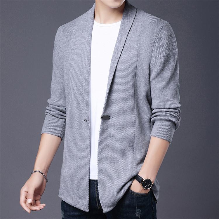 Spring Men's Simple Cardigan Fashionable Solid Color Business Knitted Cardigan