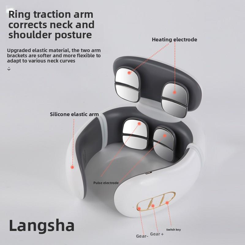 Aparat de masaj multifuncțional pentru coloana cervicală cu impulsuri microcurente, instrument de fizioterapie cu voce, masajor pentru umeri și gât, compresă caldă, protector pentru gât