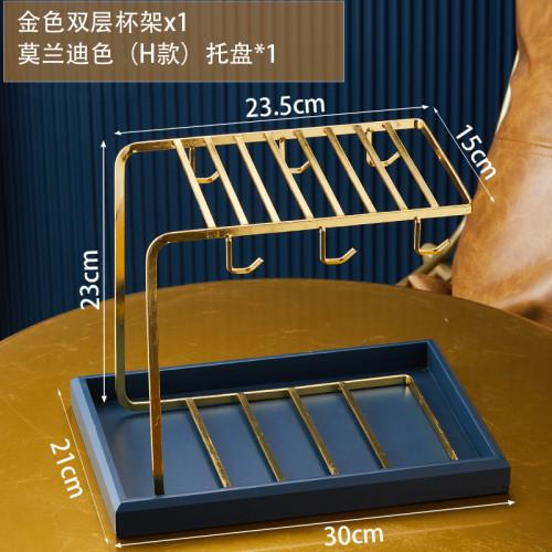 Cup Storage Rack Shelf Metal Cup Holder Double Layer Drain Rack Wooden Storage Tray Home Decorative Racks Cup Tumbler Holders