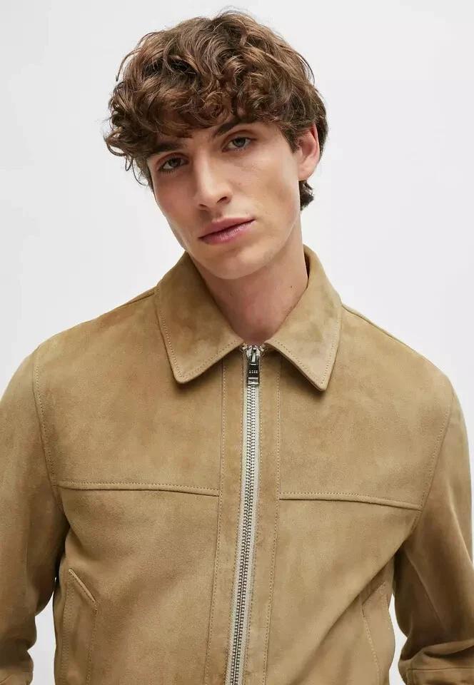 Men's Stylish Bomber Real Soft Jacket Biker Tan Suede Leather Stylish Handmade