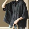 Retro cotton and linen short-sleeved shirt women's summer new large-size shirt loose casual versatile Polo collar top