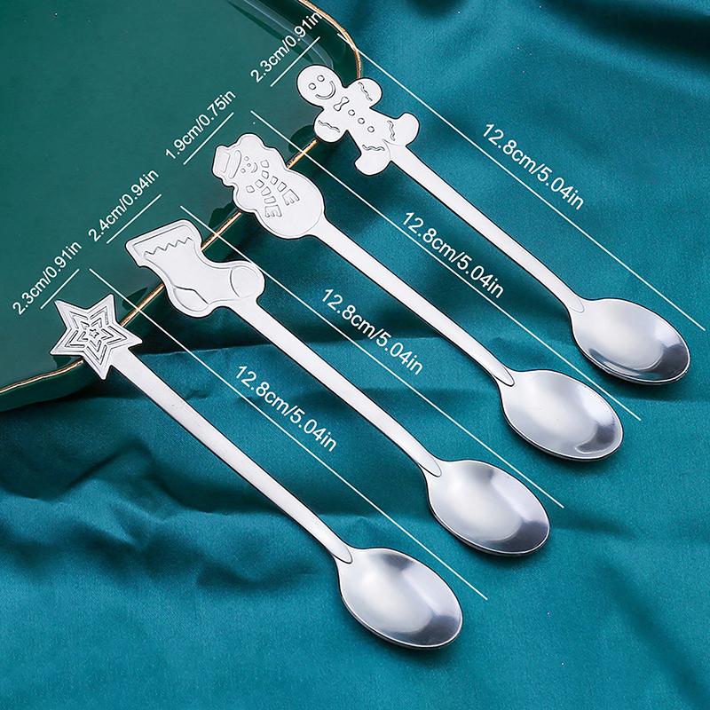 Christmas Spoons Set Portable Travel Use Stainless Steel Santa Claus Elk Snowman Dessert Soup Spoon Xmas Tableware