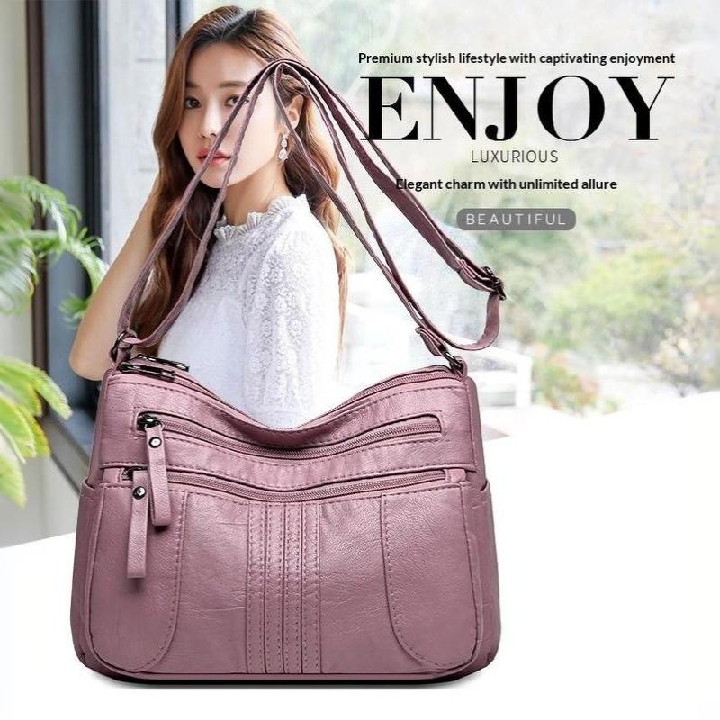 Retro Soft Leather Shoulder Bag Multi Pocket Solid Color Crossbody Bag Perfect for Business Trips Grocery Shopping