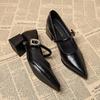 Retro buty pojedyncze średniej długości wiosna i lato nowa moda klamra paska szpiczasty nosek wygodne płytkie skórzane buty