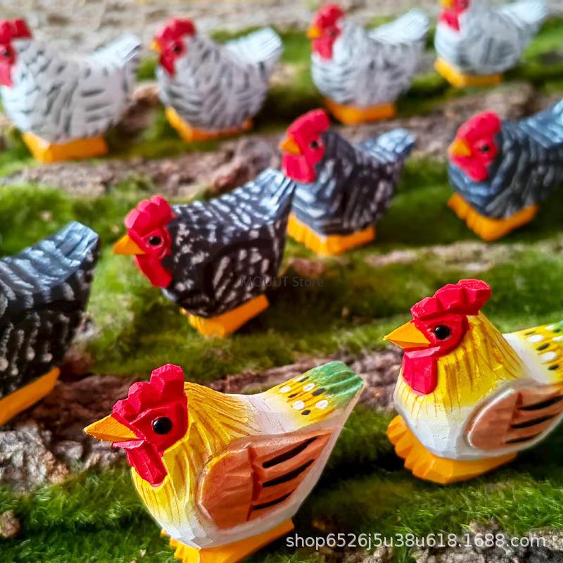 Ręcznie Rzeźbiona Drewniana Figurka Dekoracyjna Statuetka Koguta Wystrój Domu Rzeźba z Drewna Rzeźba Zwierzęca prezent urodzinowy dla przyjaciela rodziny