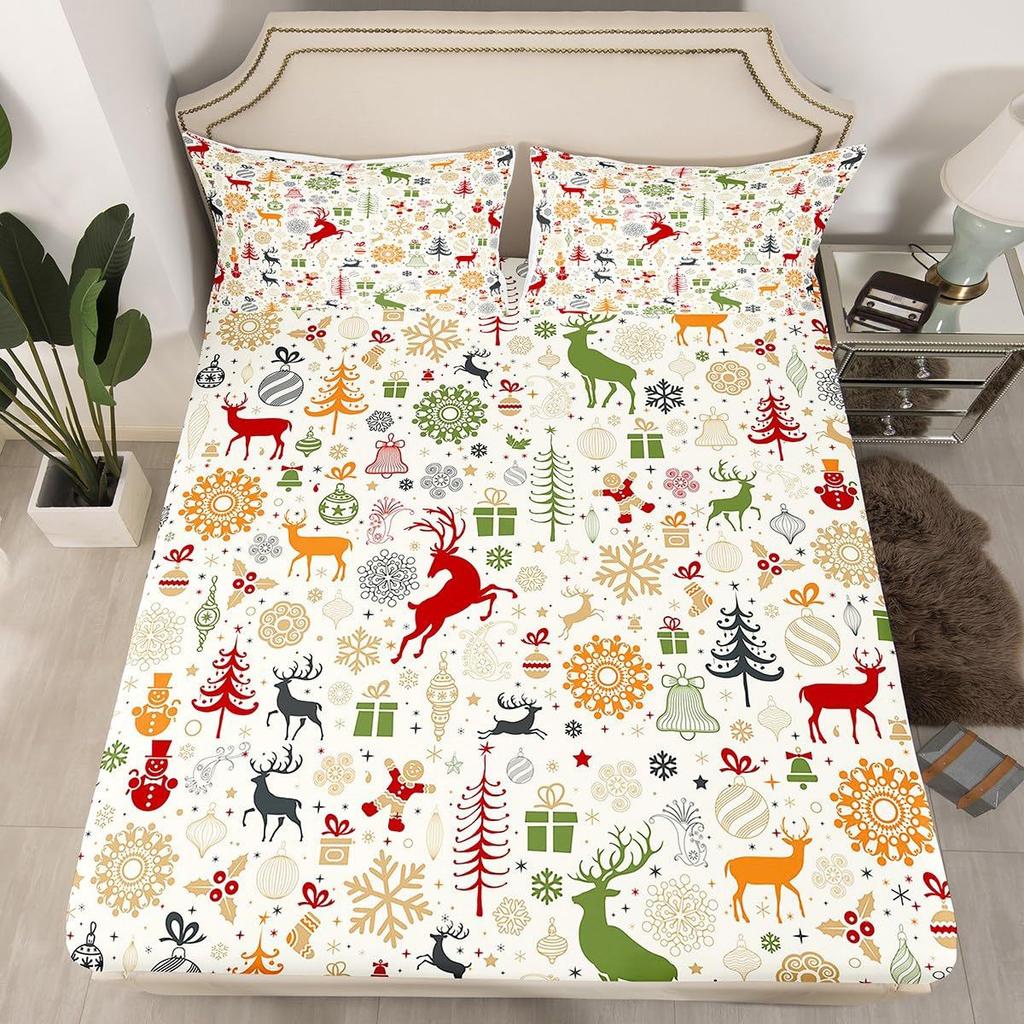 Christmas Element Pattern Mattress Four-Piece Bedding Set Bedroom Dormitory Bedding Decoration