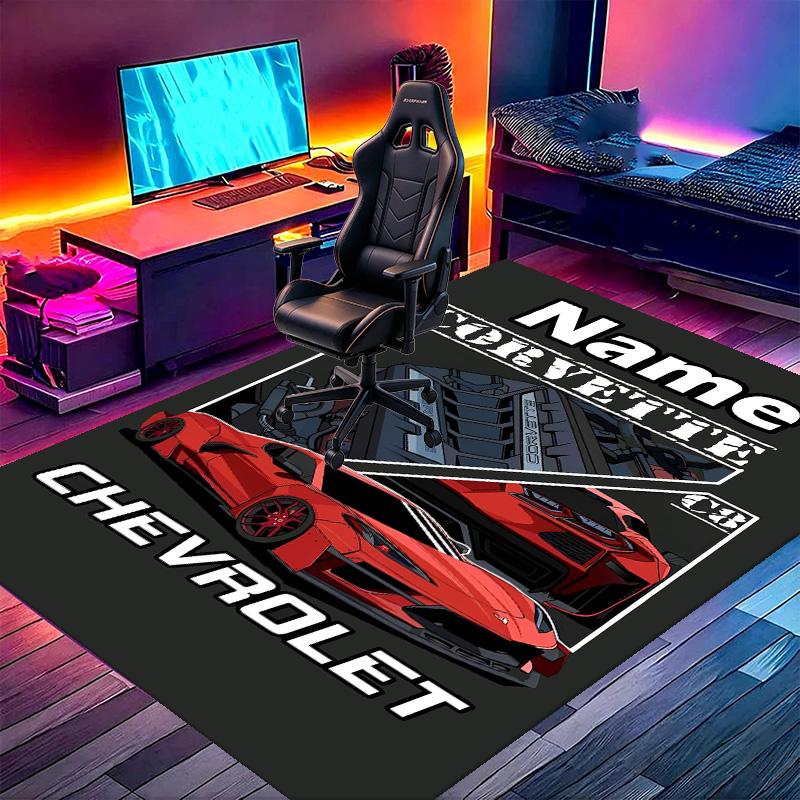 Custom Name Personalized Chevrolet Corvette Print Carpet, Versatile Home Decor Rug, for Playroom, Apartment, Balcony, Entryway, Hallway Gift
