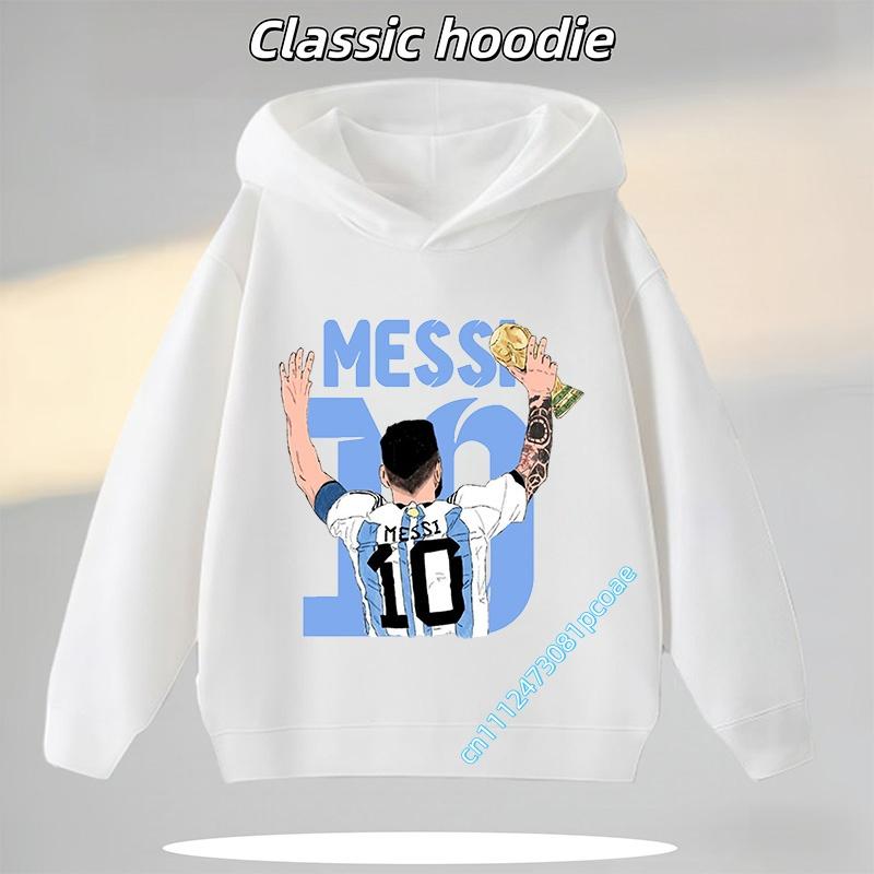 Messi Children's Hooded Sweatshirt Boys' Sport Shirt Casual Jacket Football Star Cartoon Print Autumn/Winter Long-Sleeve Coat