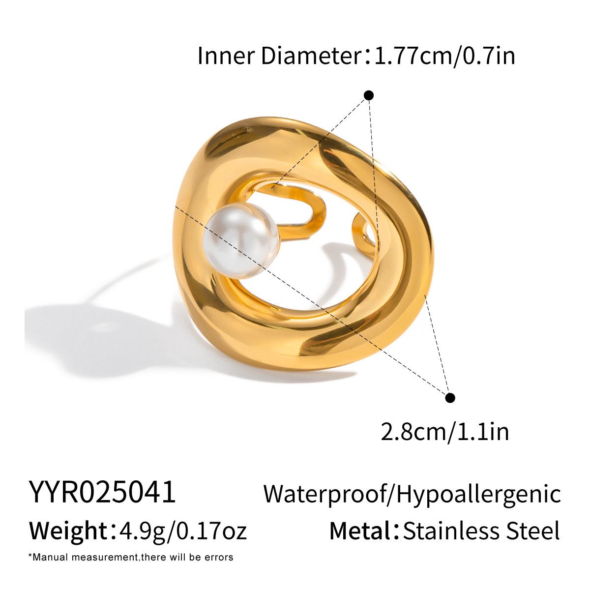 Элегантное открытое кольцо из нержавеющей стали Xia Ling с инкрустацией из имитации жемчуга - Легкая роскошь, Невыцветающие женские украшения Adjustable Opening