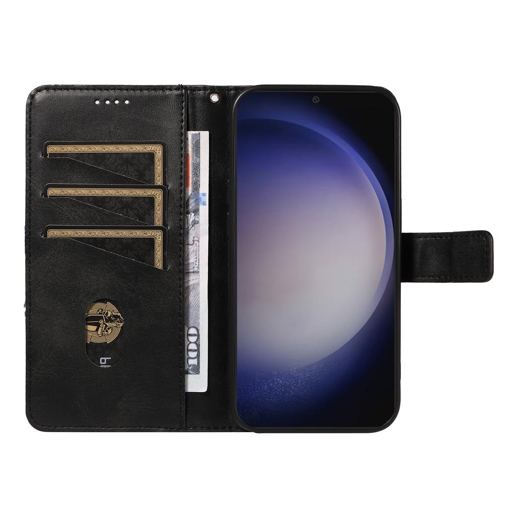 For Samsung Galaxy S25+/S24+ Case PU Leather Magnetic Clasp Phone Cover Geometric Line Wrist Strap