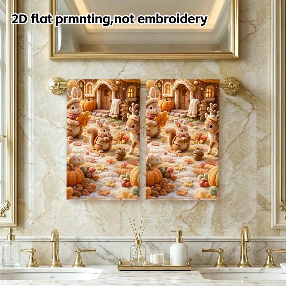 Autumn Felt Forest Cabin Towel Soft Absorbent Bath Towel, Plush Deer And Rabbit Fall Cottage, Kids Decor Shower Towel