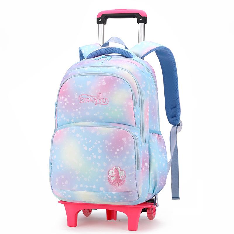 Kinderrugzak met Wielen Schooltassen voor Meisjes Trolleytas Schattige prinses Schooltas Roltassen Rugzak Kinder BOEKENRUGZAKKEN white