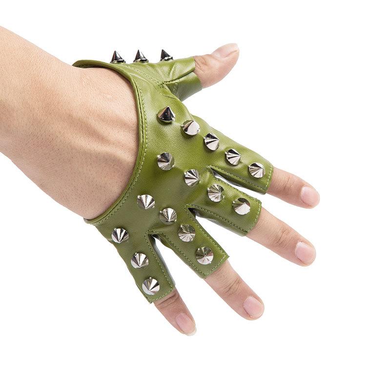 Half Finger Gloves for Men and Women Punk Street Dance Rivets for Half Finger Leather Gloves for Revealing Fingers on Stage Break Dance Gloves
