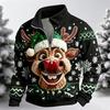 Men's Casual Christmas Zip Up Long Sleeve Sweatshirt with Stand Collar