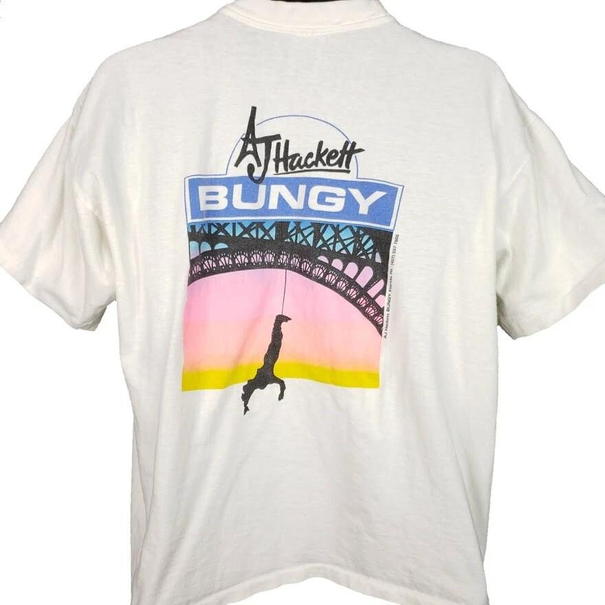 Vintage AJ Hackett Bungy Jump 100% Cotton T-shirt Mens Tees Top Mens Size XL 80s Florida Bungee Jumping 4XL