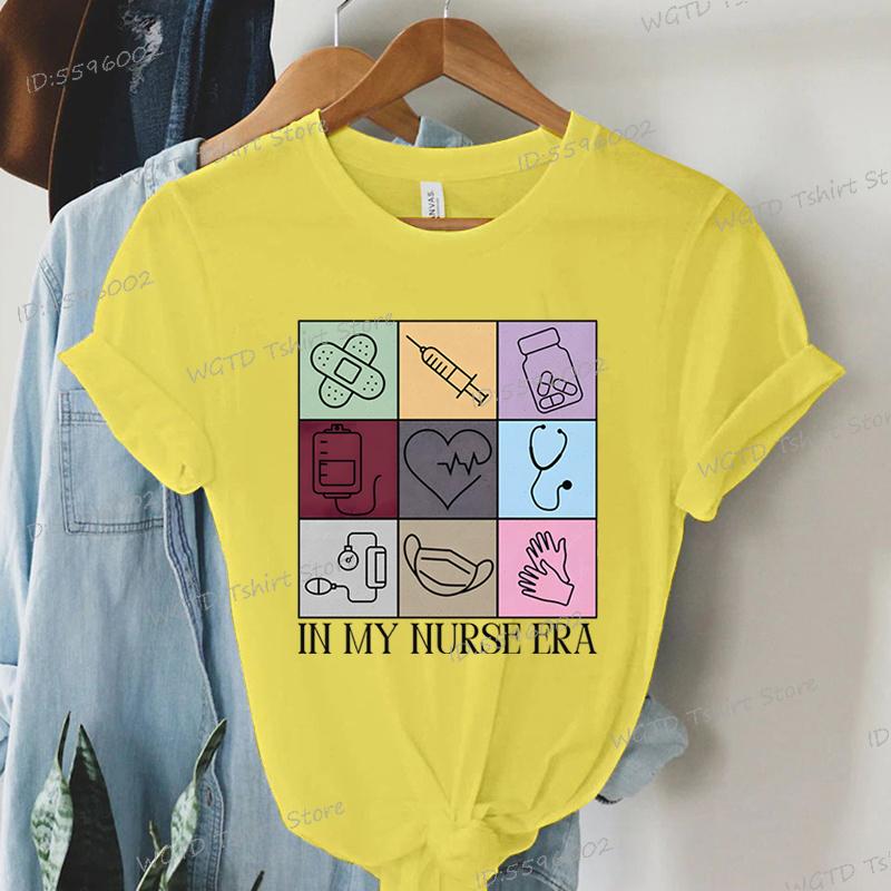 

In My Nurse Era Tshirt for Women Nursing School Graduation Gift New Nurse T-shirt Nursing Retro Soft Tee Short Sleeve T-shirt 4XL