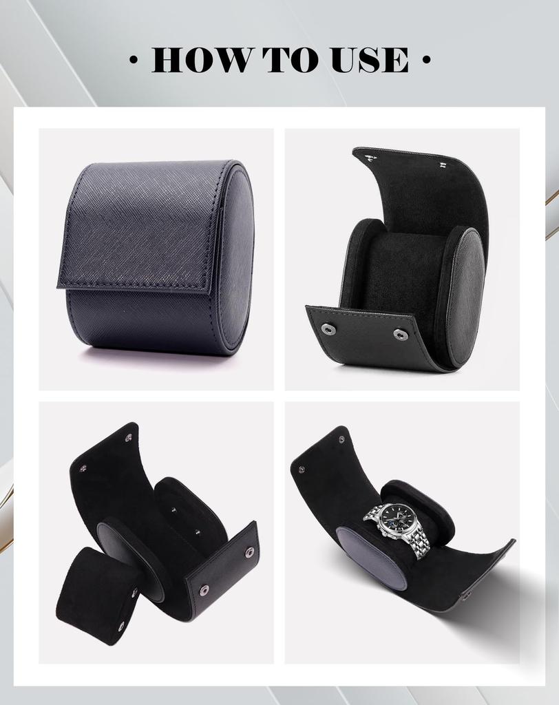 TINGSING Uhrenetui, Einzelne Uhr, Schwarz, PU-Leder Wildleder, Tragbar, Reise, Geschenk, Stilvoll