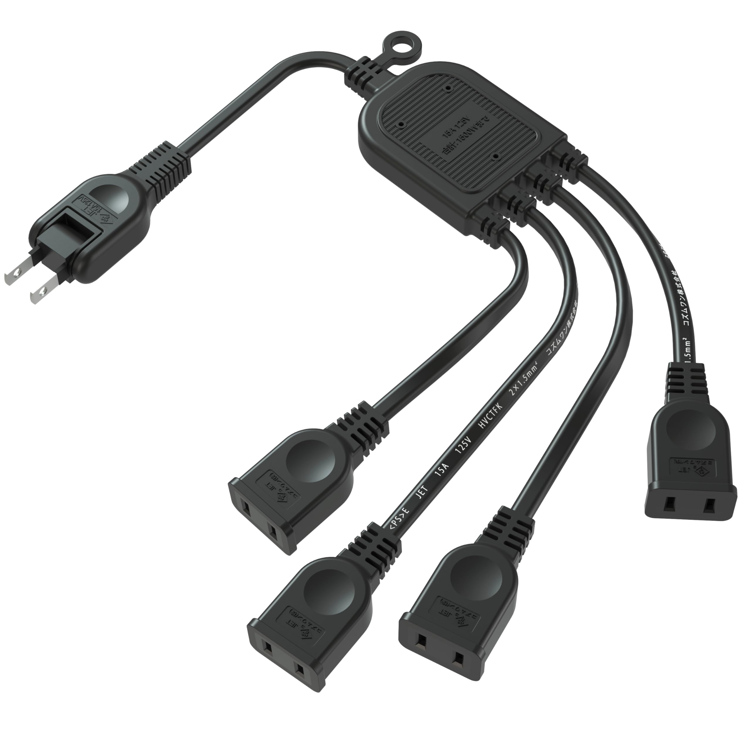 

FUMITAKE AC Adapter 4-Outlet Branch 2-Pin Extension Cord, 0.5m, WhiteBlack, with Insulation Cap, Swing Plug, Cold-Resistant, Heat-Resistant,