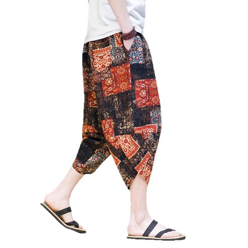 Guofeng casual cropped pants men's new new Chinese cropped pants Chinese style medium pants ethnic style sweatpants men's