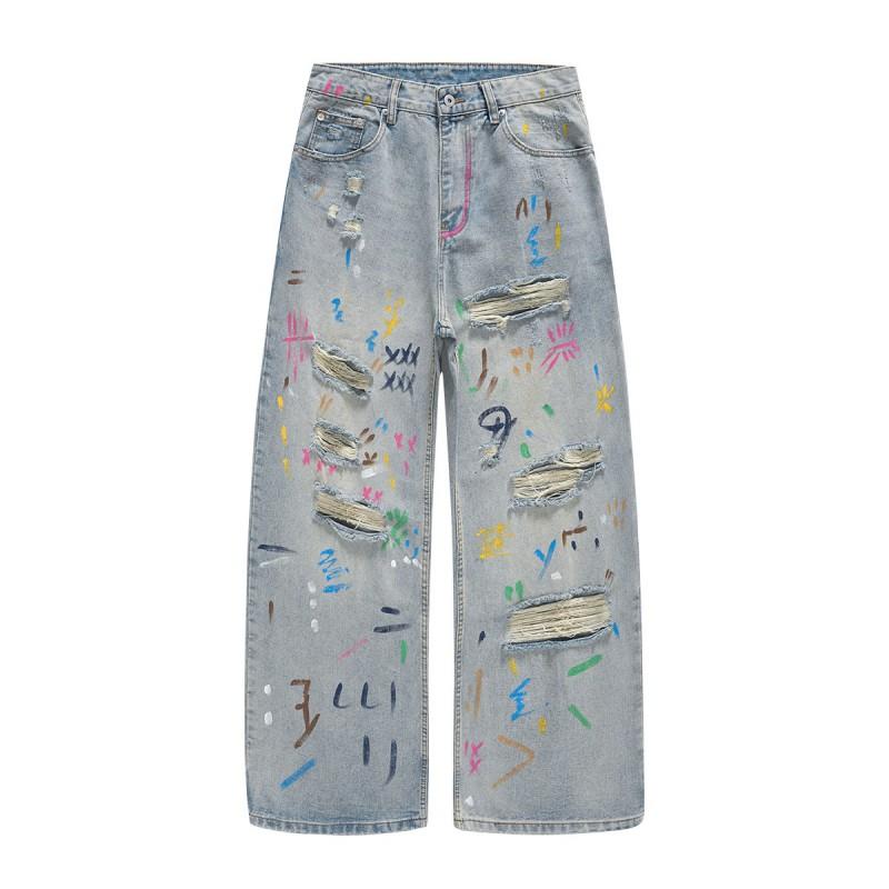 Mens Distressed Straight Leg Denim Jeans