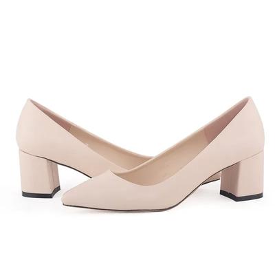 Women‘s Pumps New Style Nude Casual 5cm Low Thick Heel Pointed Toes High Heels Ladies Office Black Socialite Party Wedding Shoes