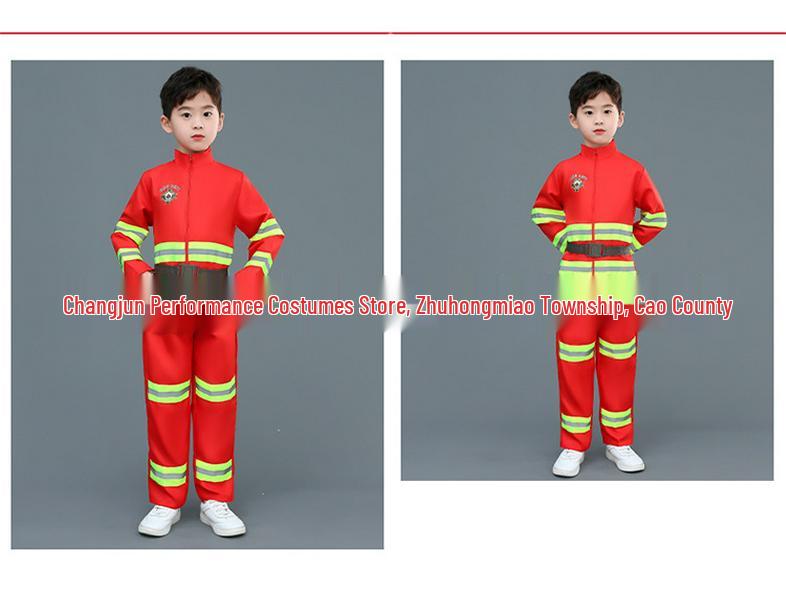Children's Firefighter Costume for Kindergarten Role Play and Performance