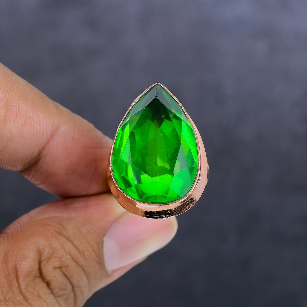 Natural Peridot Gemstone Handmade Copper Jewelry Ring Size 8 I8o30