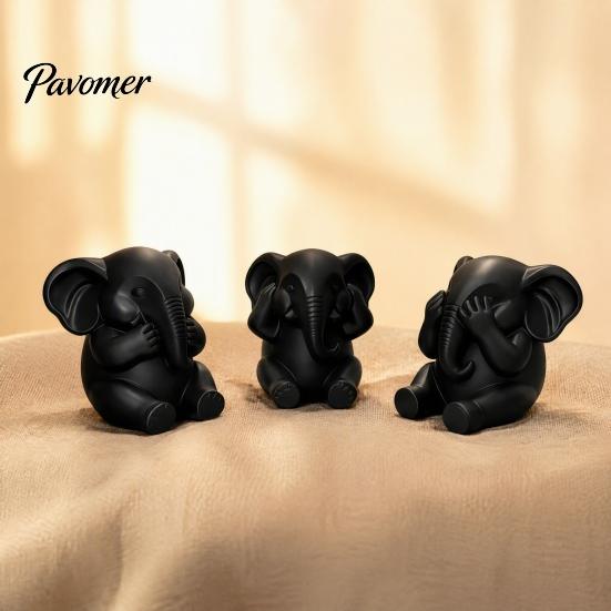 Symbolic Healing Gifts 3Pcs Elephants Figurine, 3D Printed No See Hear Speak Elephant Unique Office Desk Accessories Statues, Minimalist Desktop