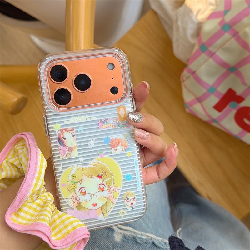 

Anime Girl Collage Striped iPhone Case for iPhone 17, 16 Pro Max, 15, 14 - New Model iPhone 16