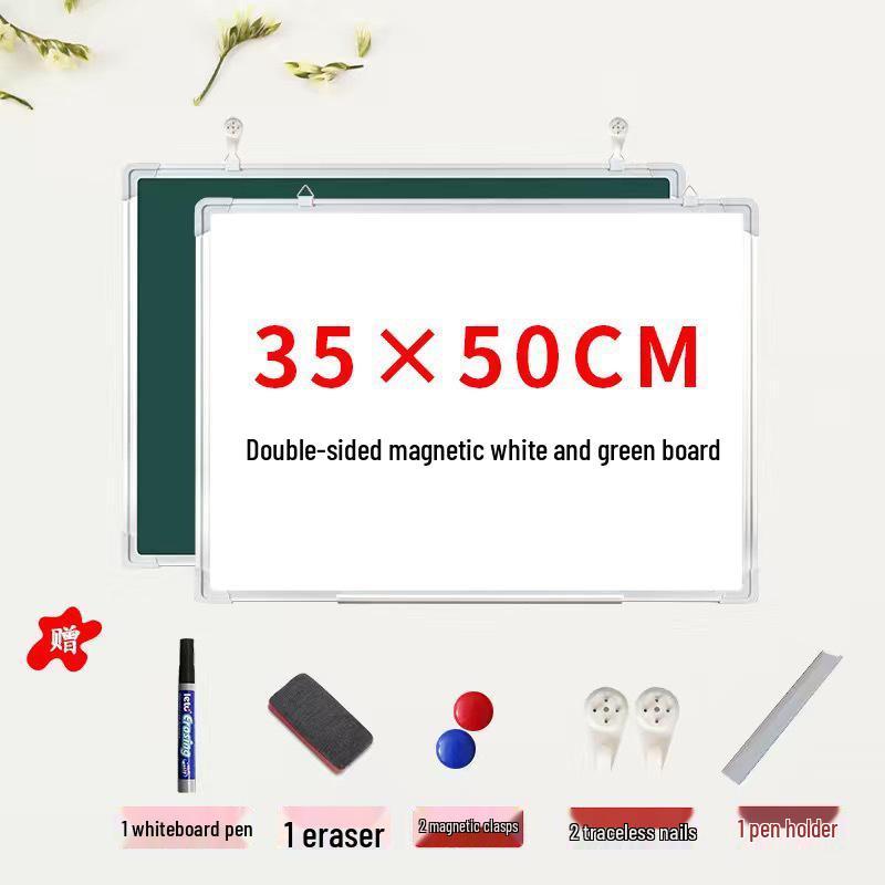 Dual-Sided Magnetic Whiteboard & Blackboard, Mobile Stand, Erasable, for Home, Office, or Classroom.