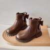 Autumn Winter Cute Pompom PU Leather Kids Ankle Boots Super Warm Velevt Winter Shoes Girl Low Heel Butterfly-knot Student Shoes