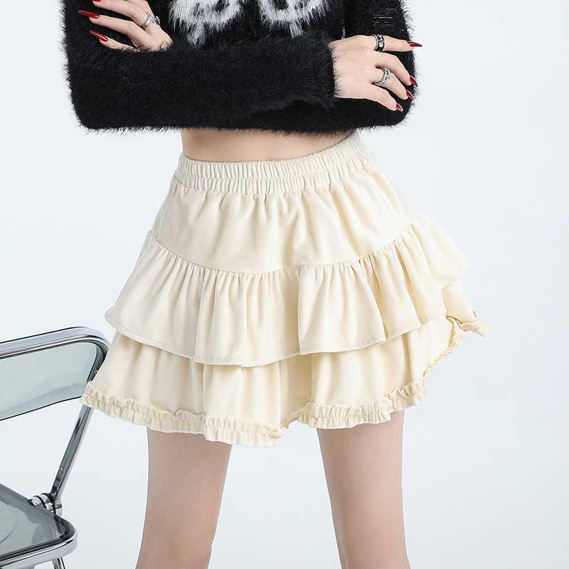 Fustă A-line pufoasă din catifea în stil balerină cu talie înaltă subțire și tiv cu volane pentru femei