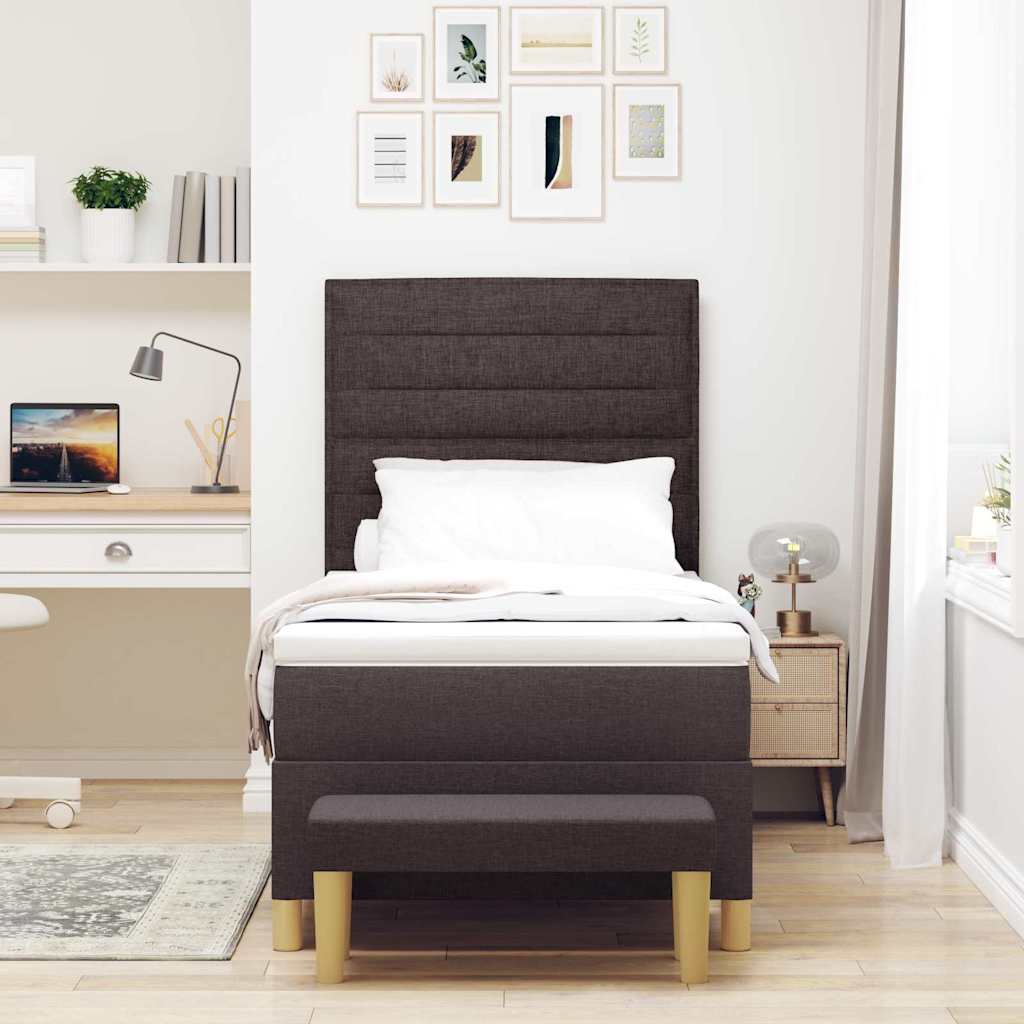 Boxspring Bed with Headboard Dark Brown 200 x 90 cm Fabric