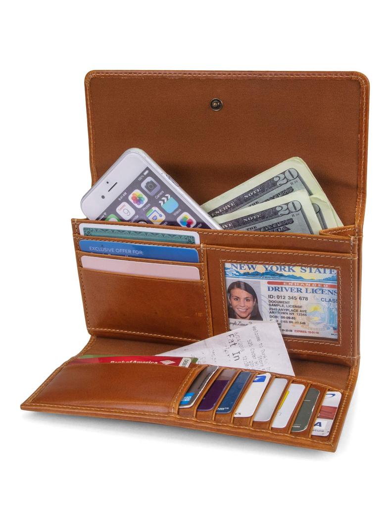 Timberland Leather RFID Flap Wallet Clutch Organizer Cognac One Size Women's Wallet, (Buff Apache),