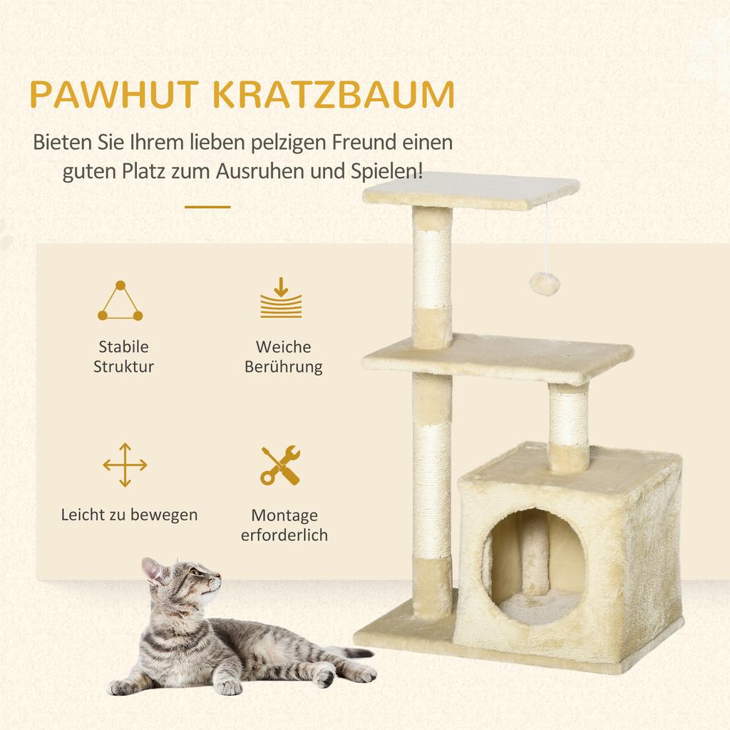 Cat Tree with Sisal Cat Tree Climbing Tree Cat Furniture Scratching Board with Soft Plush Cat Toy Sturdy E1-Class Chipboard Beige 50 x 30 x 81.5 cm