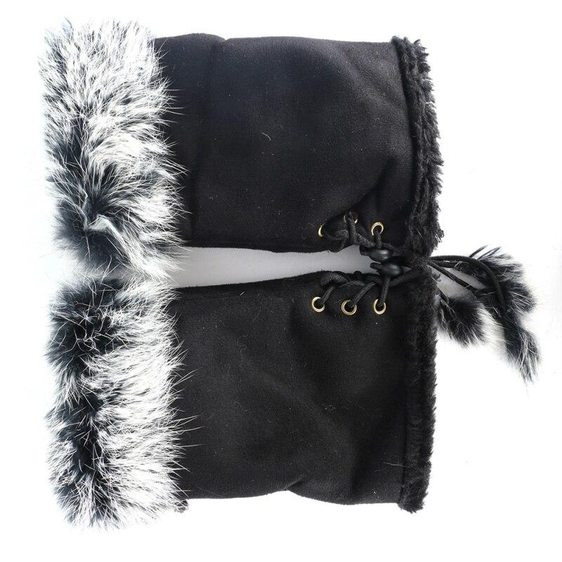 Women Teen Classic Winter Warm Rabbit Faux Fur Hands Wrist Fingerless Gloves Mittens Fingerless Hand Warmer Mitten Gloves