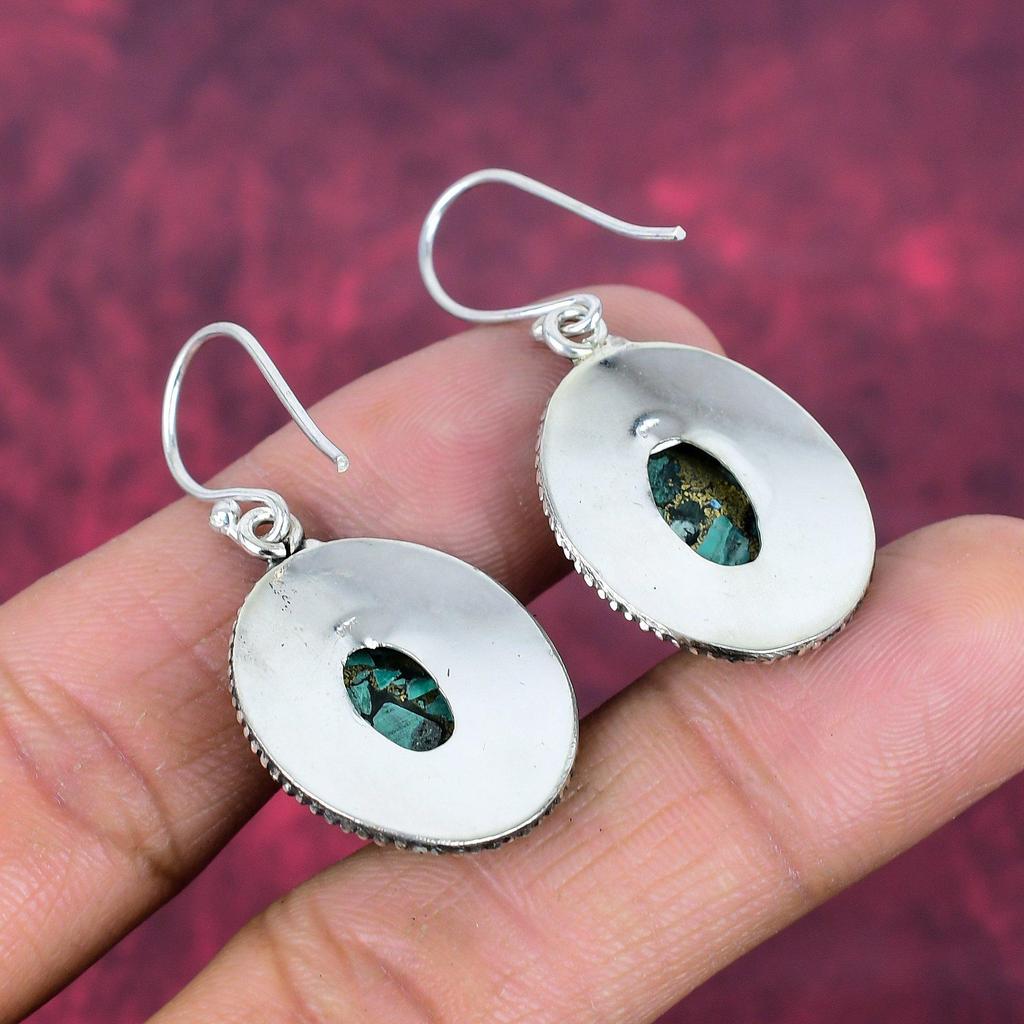 Copper Malachite 925 Solid Sterling Silver Earrings, Handmade Gemstone Earrings Jewelry, Gifts For Wife Brand New Earrings